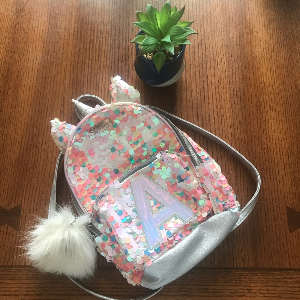 EUC...Justice Unicorn Initial sequin mini backpack